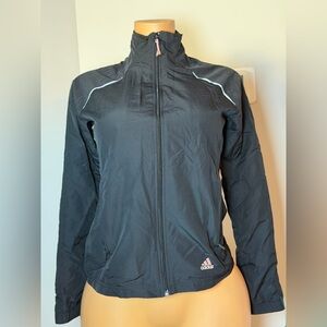 adidas Black Women's Lightweight Windbreaker Jacket with Pink Logo